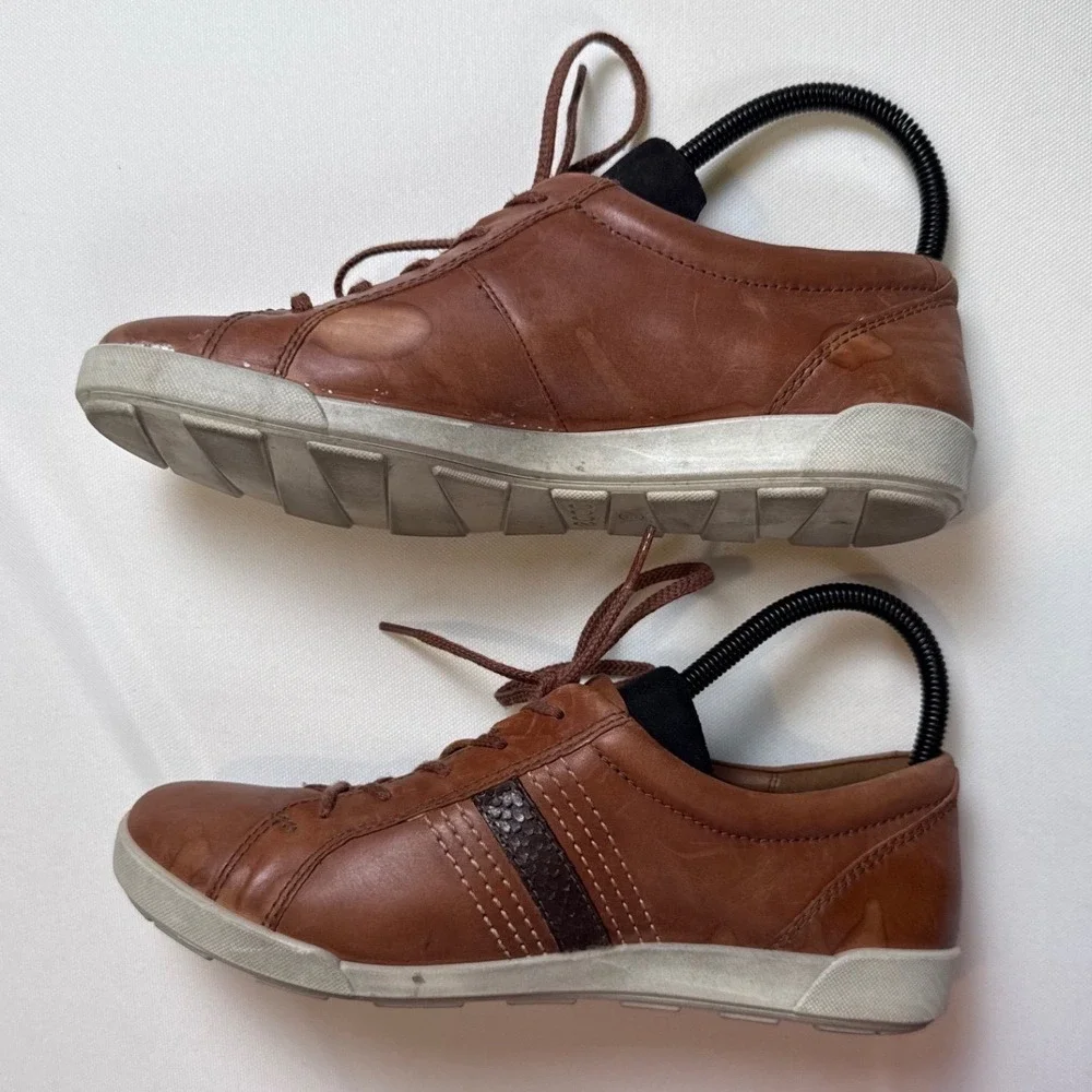 Ecco Mens Brown Leather Lace Up Sneakers‎ Shoes Cognac Size 39